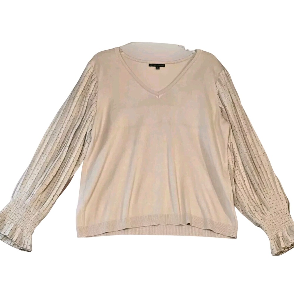 Adrienne Papell Womens XL V-Neck Sweater Pearl Pink Billowing Sleeve Dressy